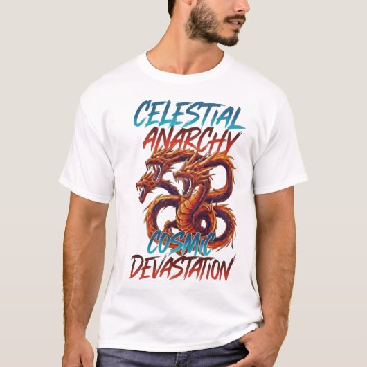 T-shirt Celestial Anarchy: Triple-Headed Cosmic Dragon Tee (Devant)