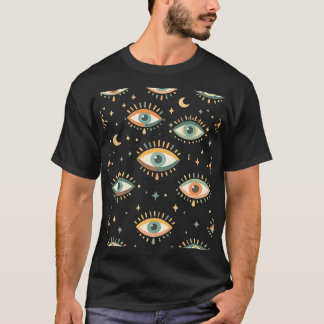 T-shirt Celestial Evil Eye Pattern – Boho Mystical Moon