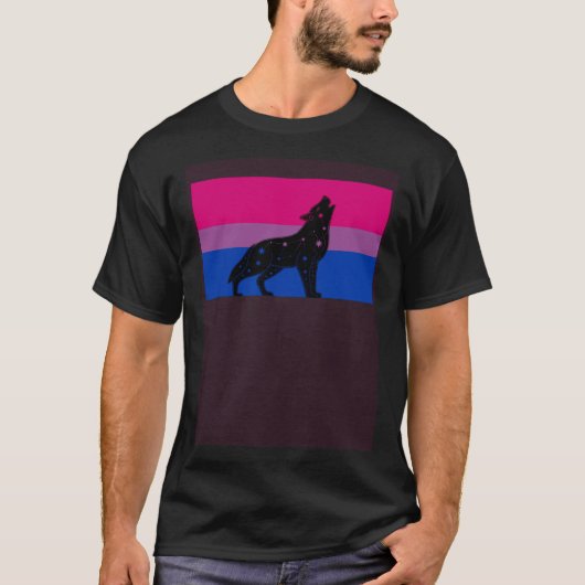 T-shirt Celestial Wolf Bisexual Pride Flag Tribal Galaxy A (Devant)