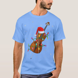 T-shirt Cello Music Lover Xmas Lights Père Noël Cello Chri
