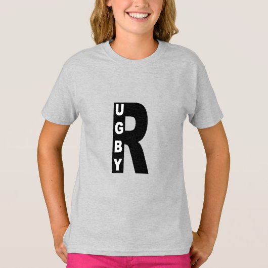 T-shirt cendre filles  DESIGN  RUGBY (Devant)