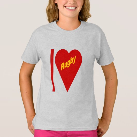 T-shirt cendre filles  I LOVE RUGBY (Devant)
