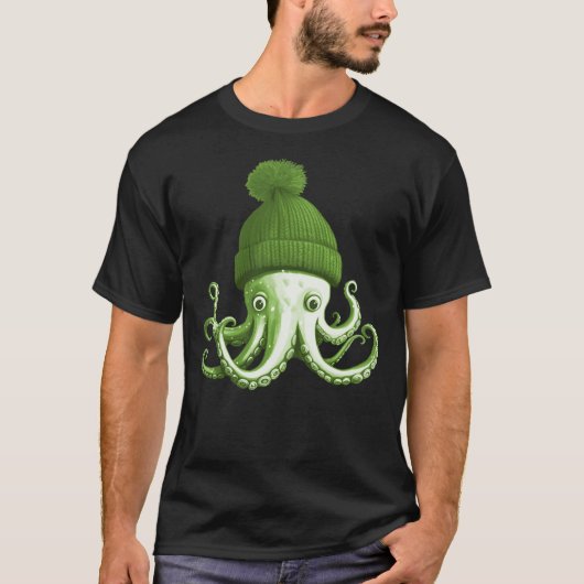T-shirt Cephalopod Octopus Lover Chilling Green Cap Novelt (Devant)