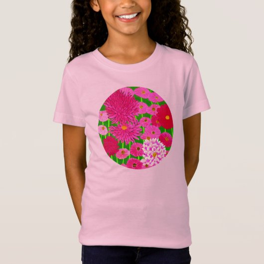 T-Shirt Cercle de fleurs, Chrysanthèmes rose Fuchsia (Devant)