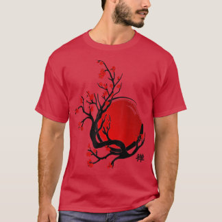 T-shirt Cercle Zen Enso, Soleil et Rouge Sakura Blossom