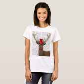 T-shirt Cerf avec chapeau rouge et moustache (Devant entier)