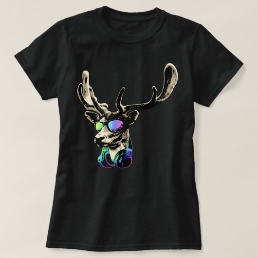 T-shirt Cerf Avec Lunettes De Soleil Et Casques Musique Ét (Design devant)