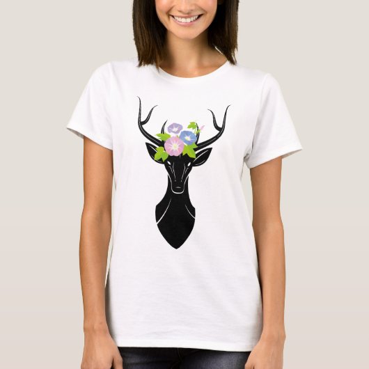 T-shirt Cerf Buck Silhouette Matin Fleurs de gloire Animau (Devant)