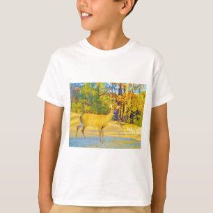 T-shirt Cerf de couleur moutarde avec bleu clair