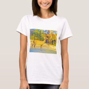 T-shirt Cerf de couleur moutarde avec bleu clair