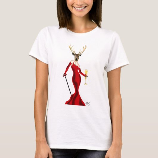 T-shirt Cerf De Glamour En Rouge (Devant)