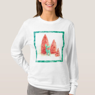 T-shirt Cerf de Noël rétro avec cadre Aqua