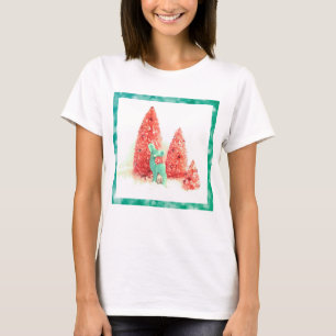 T-shirt Cerf de Noël rétro avec cadre Aqua