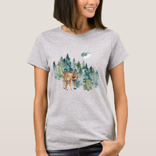 T-shirt Cerf Faon Forêt de Cerfs Pleine Lune Chute de Neig