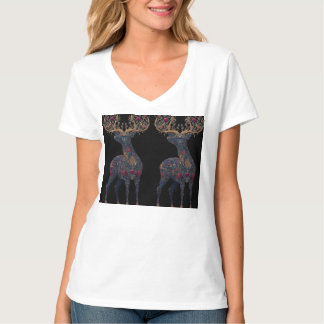 T-shirt Cerf floral cosmique royal
