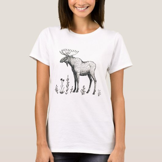 T-Shirt Cerf Forêt Boisée Hiver (Devant)