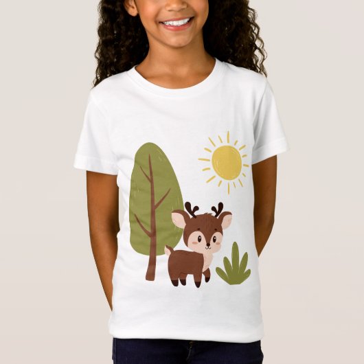 T-Shirt Cerf mignon dans la forêt (Devant)