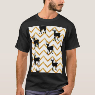 T-shirt Cerf noir, motif de texture or.