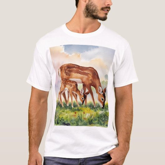 T-shirt Cerf peint Mère et Bébé (Devant)