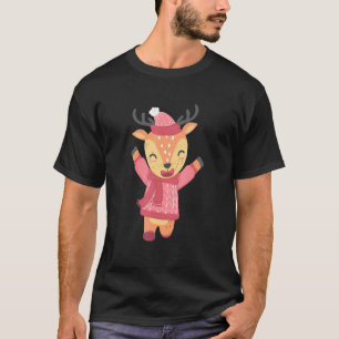 T-shirt Cerf Reindeer Elk hiver Neige mignonne Animal Chri