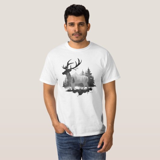 T-shirt Cerf sauvage debout dans la forêt (Devant entier)