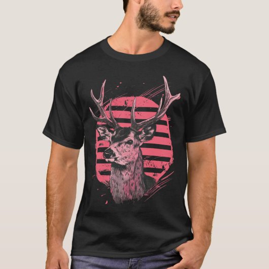 T-shirt Cerf sur rayures vintages (Devant)