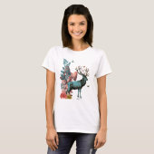 T-shirt Cerf Turquoise en Forêt de Champignons (Devant entier)