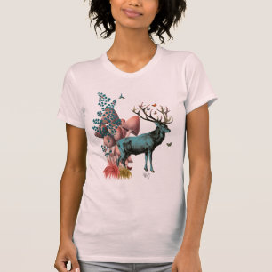 T-shirt Cerf Turquoise en Forêt de Champignons
