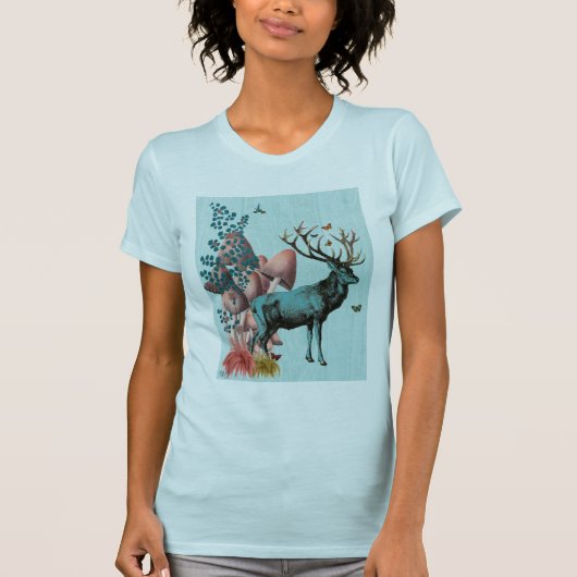 T-shirt Cerf Turquoise en Forêt de Champignons 2 (Devant)