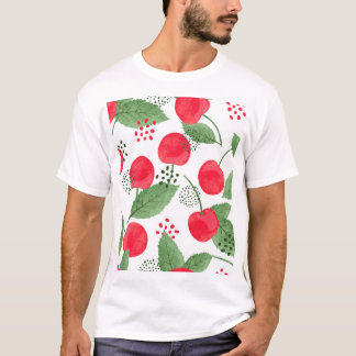 T-shirt Cerise Berries Vintage, Aquarelle Sans Fil.