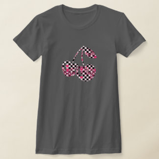 T-shirt Cerises Big à motif damier et cœurs roses