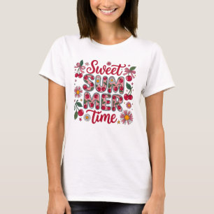 T-shirt Cerises Daisies Coquette Temps Estival Sucré Rétro