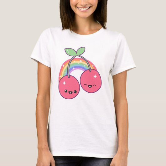 T-shirt Cerises mignonnes avec arc-en-ciel (Devant)