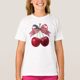T-shirt Cerises patriotiques avec USA Drapeau Ruban été