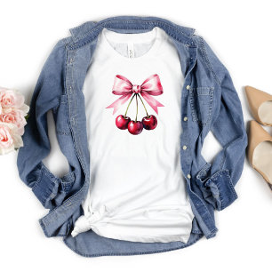 T-shirt Cerises Pink Bow Coquette Fille esthétique Preppy
