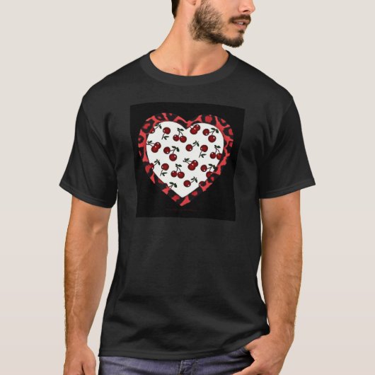T-shirt Cerises Rockabilly RAB Impression Léopard Coeur (Devant)