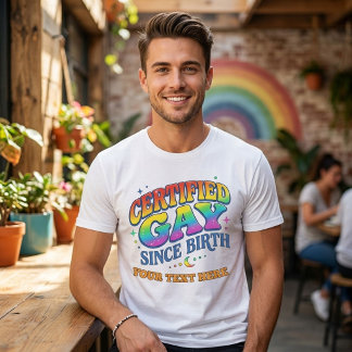 T-shirt Certifié Arc-en-Ciel Rétro Gay Depuis la Naissance