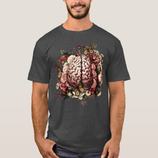 T-shirt Cerveau avec fleurs psychologie mentale front
