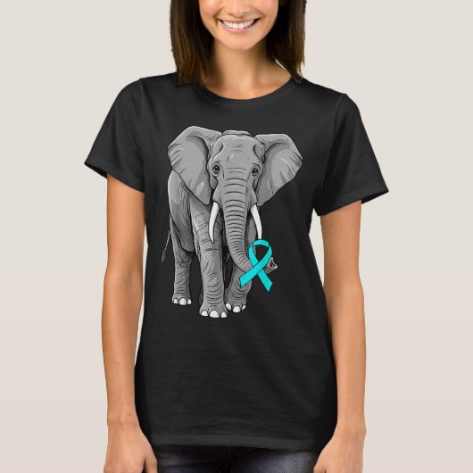 T-shirt Cervical Cancer Awareness Elephant Ribbon Teal Men (Devant)