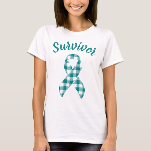 T-shirt Cervical Cancer Awareness Plaid Teal Survivor (Devant)