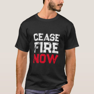 T-shirt Cessez le feu Maintenant blanc rouge noir en détre