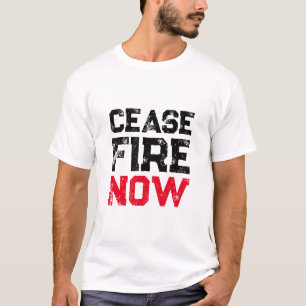 T-shirt Cessez le feu maintenant noir rouge blanc en détre