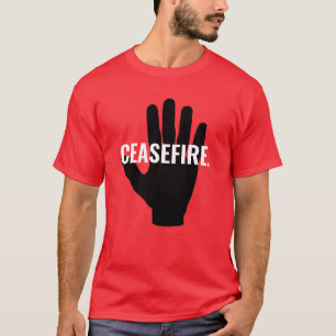 T-shirt Cessez le feu rouge blanc noir main gras texte per