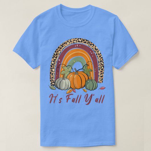 T-shirt C'est Automne Yall Leopard Rainbow Citrouille Auto (Design devant)