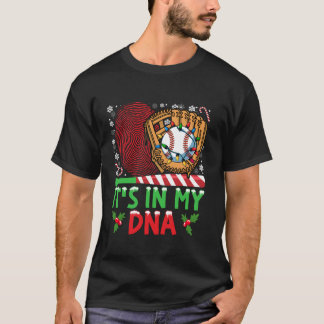 T-shirt C'est dans Mon ADN Baseball Feu de Noël Lumières d