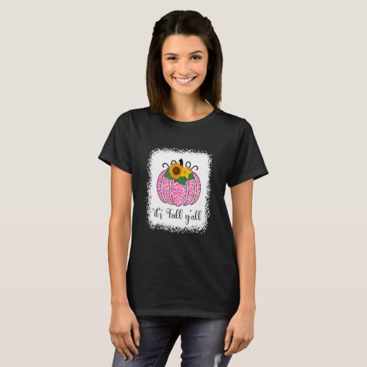 T-shirt C'est Fall Yall Citrouille rose Empreinte de léopa (Devant entier)