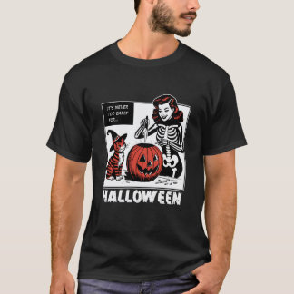 T-shirt C'est Jamais Trop Tôt pour Halloween, Chat Noir Ha