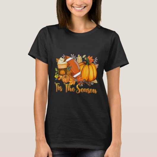 T-shirt C'Est La Saison Citrouille Leaf Latte Fall Thanksg (Devant)