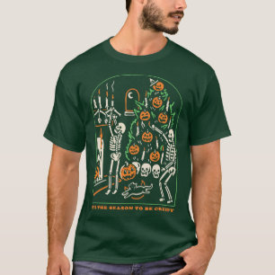 T-shirt C'est la saison d'être squelette effrayant Hallowe