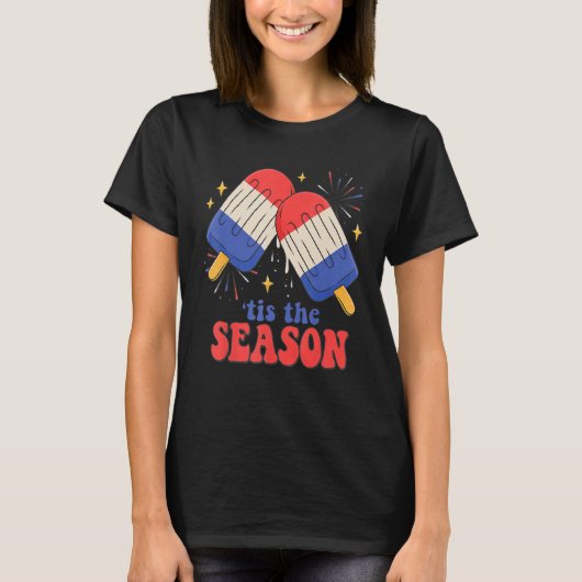 T-shirt C'Est La Saison Fireworks Ice Cream American Flag  (Devant)